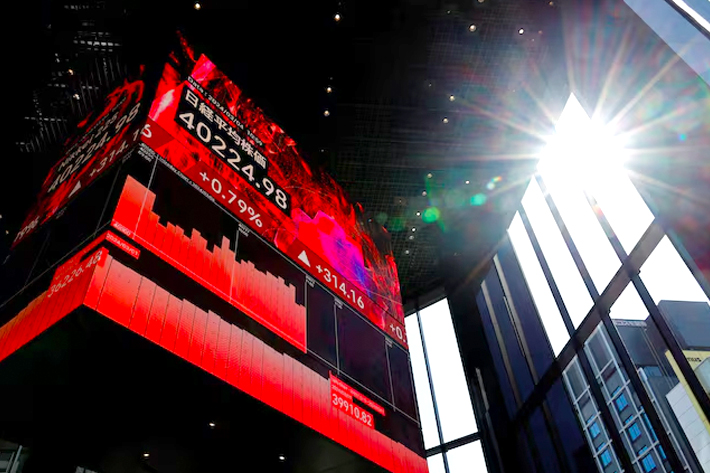 An electronic screen displaying Japan's Nikkei share average is pictured in Tokyo.