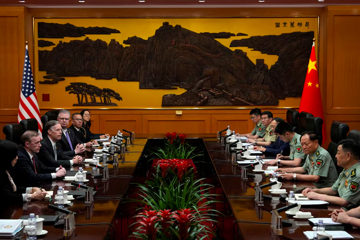 Zhang Youxia, Vice Chairman of the CPC Central Military Commission, attends a meeting with White House national security adviser Jake Sullivan at the Bayi building in Beijing.