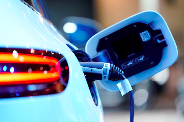 A charging port is seen on a Mercedes Benz EQC 400 4Matic electric vehicle