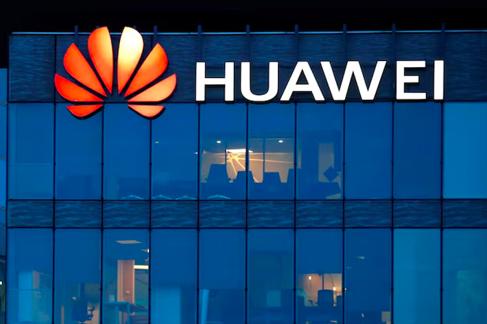 A view shows a Huawei logo at Huawei Technologies