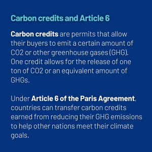 What are carbon credits and what is Article 6 of the Paris Agreement