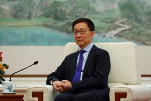 Chinese Vice President Han Zheng attends a meeting with Britain's Chancellor of the Exchequer Rachel Reeves (not pictured) at the Great Hall of the People in Beijing, China.